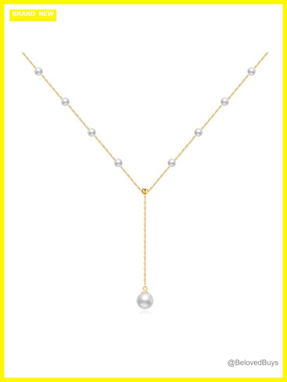14K Gold Pearl Lariat Y Necklace Freshwater Cultured Gift